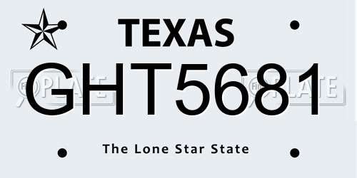GHT5681 Texas License Plate