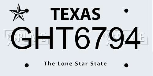 GHT6794 Texas License Plate