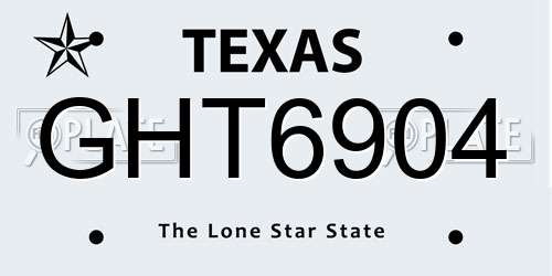 GHT6904 Texas License Plate