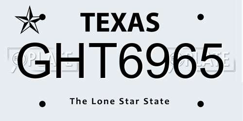 GHT6965 Texas License Plate