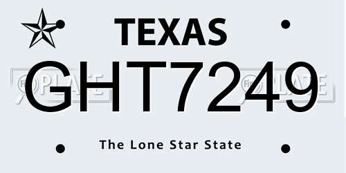 GHT7249 Texas License Plate