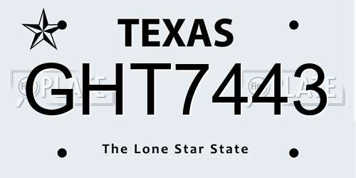 GHT7443 Texas License Plate
