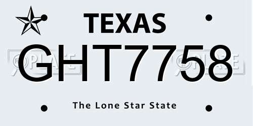 GHT7758 Texas License Plate