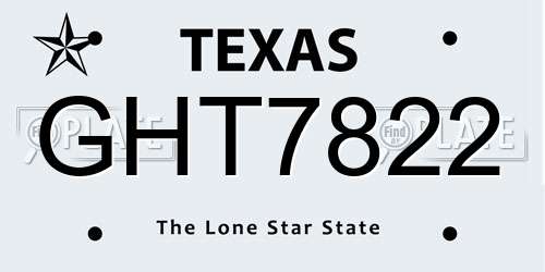 GHT7822 Texas License Plate