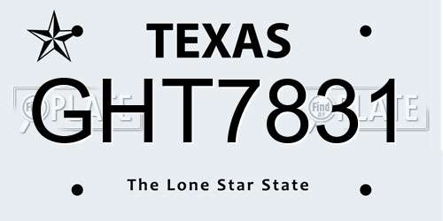 GHT7831 Texas License Plate