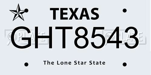 GHT8543 Texas License Plate