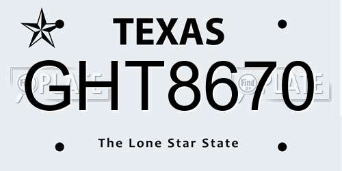 GHT8670 Texas License Plate