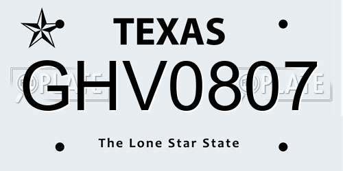 GHV0807 Texas License Plate