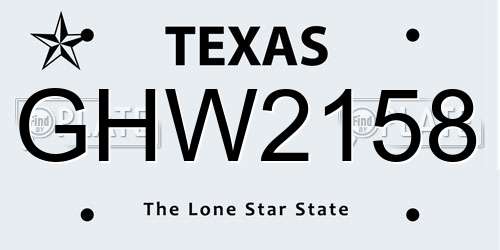 GHW2158 Texas License Plate