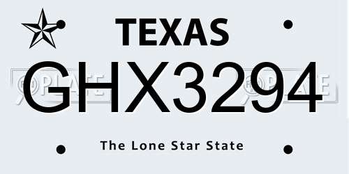 GHX3294 Texas License Plate