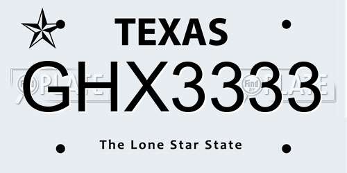 GHX3333 Texas License Plate