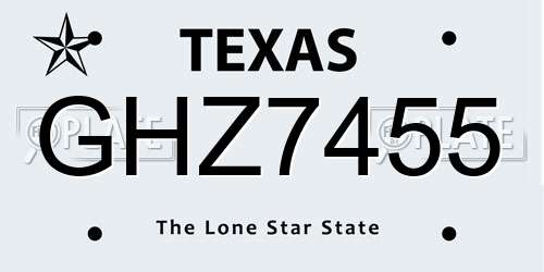 GHZ7455 Texas License Plate