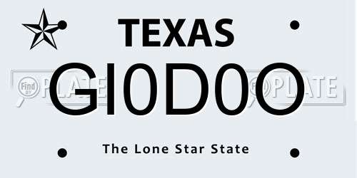 GI0D0O Texas License Plate