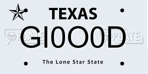 GI0O0D Texas License Plate