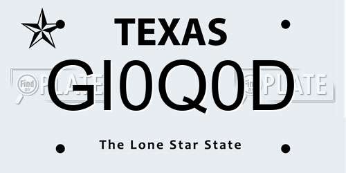 GI0Q0D Texas License Plate