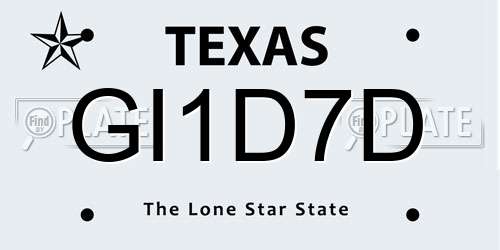 GI1D7D Texas License Plate