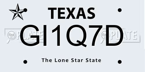 GI1Q7D Texas License Plate