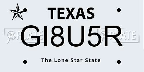 GI8U5R Texas License Plate