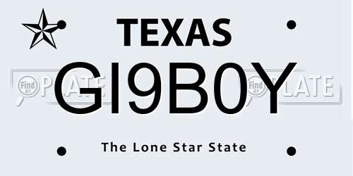 GI9B0Y Texas License Plate
