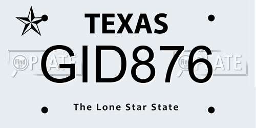 GID876 Texas License Plate