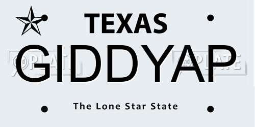 GIDDYAP Texas License Plate