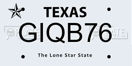GIQB76 Texas License Plate