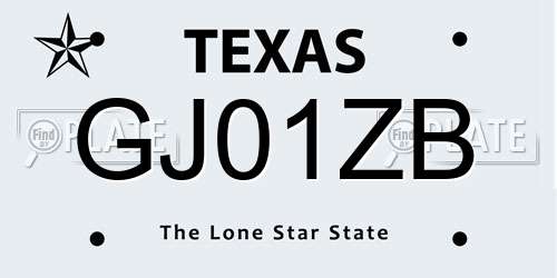 GJ01ZB Texas License Plate