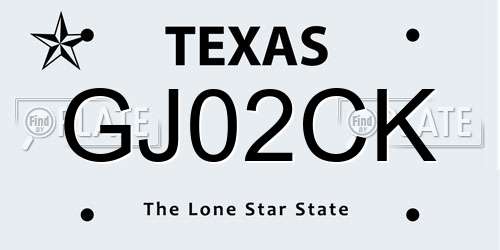 GJ02CK Texas License Plate