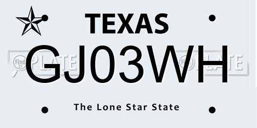 GJ03WH Texas License Plate