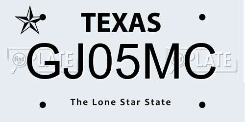 GJ05MC Texas License Plate