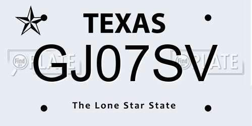 GJ07SV Texas License Plate