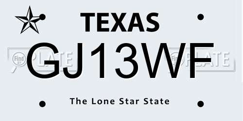 GJ13WF Texas License Plate