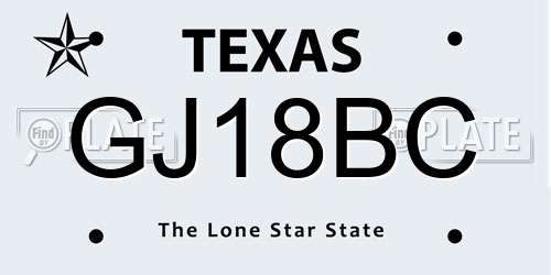 GJ18BC Texas License Plate