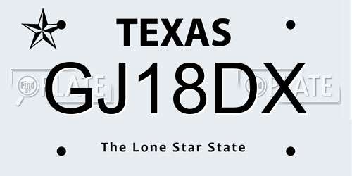 GJ18DX Texas License Plate