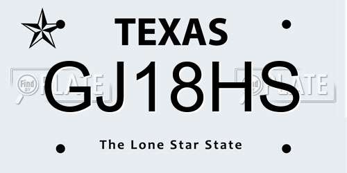 GJ18HS Texas License Plate