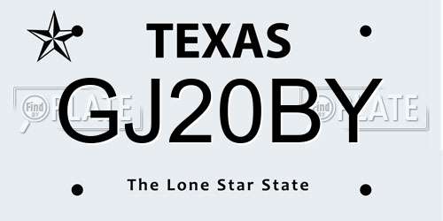 GJ20BY Texas License Plate