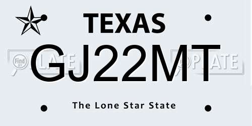GJ22MT Texas License Plate