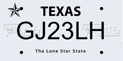 GJ23LH Texas License Plate