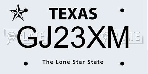 GJ23XM Texas License Plate