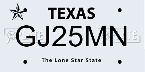 GJ25MN Texas License Plate