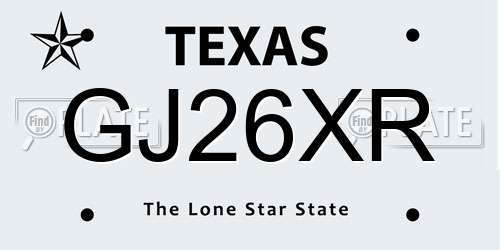 GJ26XR Texas License Plate