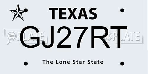 GJ27RT Texas License Plate
