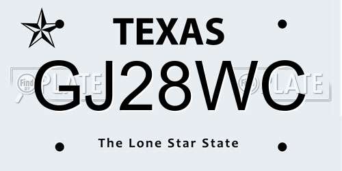 GJ28WC Texas License Plate