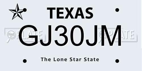 GJ30JM Texas License Plate
