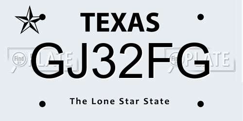 GJ32FG Texas License Plate
