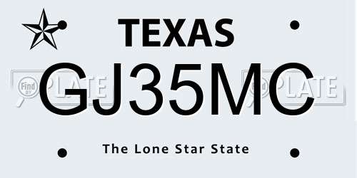 GJ35MC Texas License Plate