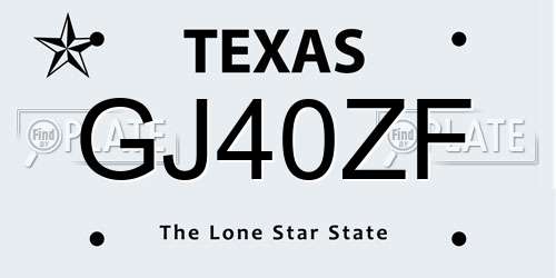 GJ40ZF Texas License Plate