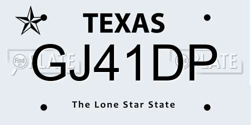 GJ41DP Texas License Plate