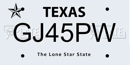 GJ45PW Texas License Plate