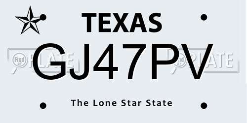 GJ47PV Texas License Plate